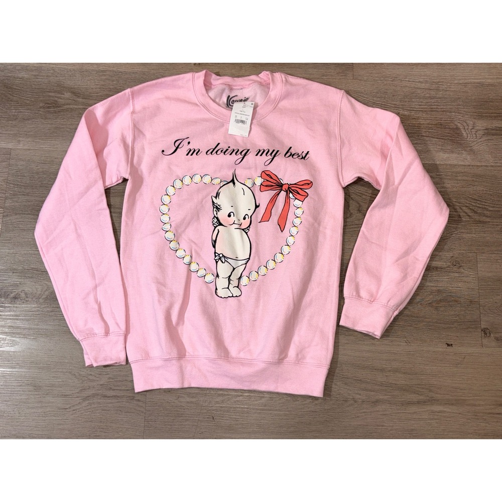 Kewpie Doll Im Doing My Best Pink Sweatshirt Goodie Two Sleeves XXS New